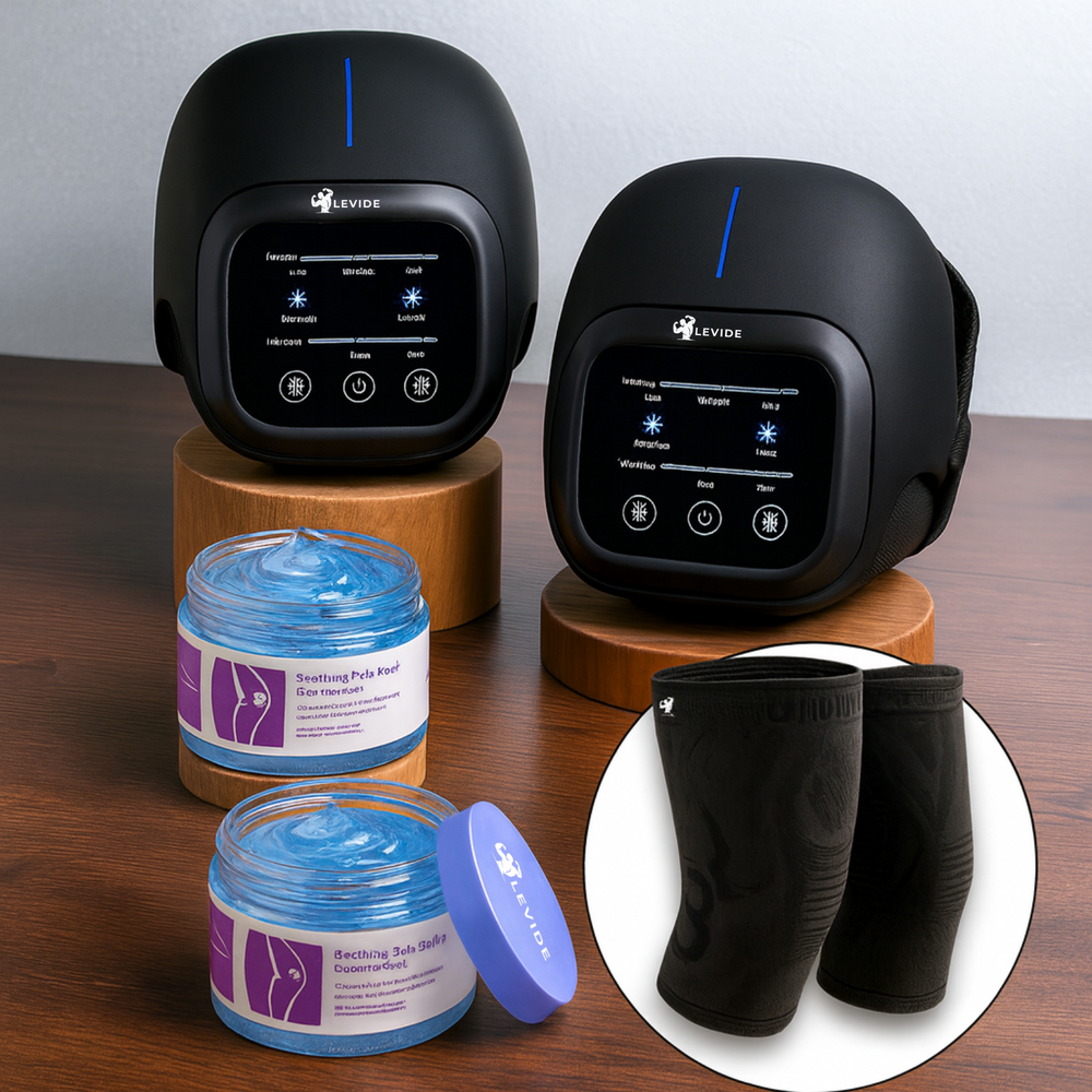Two black LEVIDE Ultra knee devices
